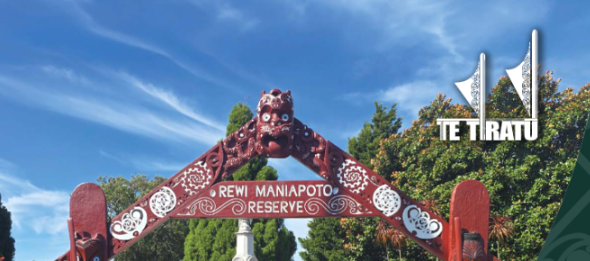Rewi Maniapoto Reserve waharoa featured on the Te Tiratū Hauora 2026 report series